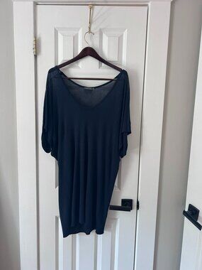Riller & Fount Navy Dolman Batwing Tunic Dress Semi Sheer Jersey Size S